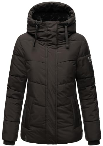 Navahoo Damen Winterjacke warme Steppjacke mit Kapuze und abnehmbaren Kunstfell-Kragen Sag ja XIV Black Gr. M