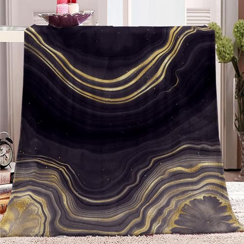 Manta suave y mullida para sofá, 100 x 130 cm, color lila y dorado en estilo mármol, para cama y sofá, manta acogedora, manta cálida para otoño e invierno