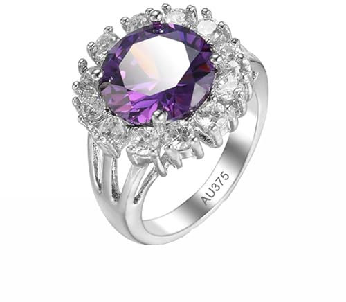 Epinki Verlobungsring 375 Weiß Gold, Blume Solitärring mit Amethyst Lila, 9K Partnerringe mit Moissanit Echt Goldschmuck, Gr.57 (18.1)