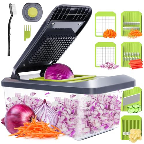 Mandolina de Cocina Profesional Cortador Verdura - Mandolina Verduras con 6 Cuchillas Acero Inoxidable y Guantes de Seguridad, Rallador Verduras