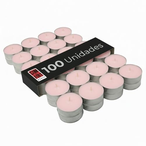 Velas de Té Perfumadas Fresas Nata 100 Uds COM-FORT HOUSE | Hasta 4,5 horas de combustión, Aroma fresas con nata, Ambiente acogedor, Combustión uniforme