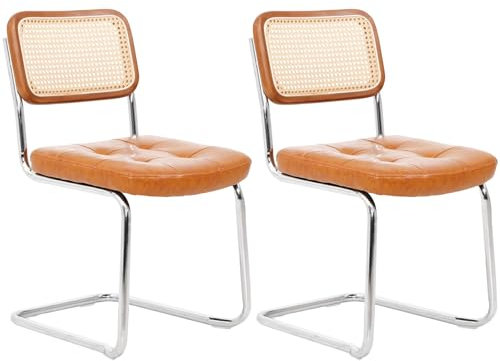 Generisch Rattan Esszimmerstuhl Freischwinger Stühle (Set, 2 Stück) Polsterstuhl Küchenstuhl Wohnzimmerstuhl mit Rückenlehne Schwingstuhl Belastbarkeit 130 Kg braun