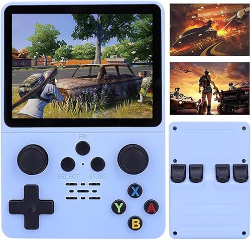 R35S Videojuego portátil Retro Sistema Linux Pantalla IPS de 3,5 Pulgadas Reproductor de vídeo de Bolsillo portátil Más de 20000 Juegos Consola de Juegos de Bolsillo Retro Tarjeta (Azul)