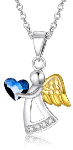 KSJEHW Bambina Bambino argento Catena Argento 925 Ciondolo Angelo custode Portafortuna brunito ossidato lunghezza regolabile Confezione regalo Regalo per la nascita(3)