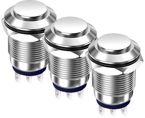 Gebildet 3st 12mm Vattentät Momentan Metalltryckknapp 3pin NO/NC Tryckknapp På Av 0,3A 12V/24V/125V/250VAC (Högt huvud)