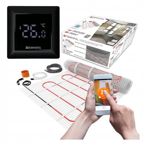 Termofol Set Heizmatte mit Thermostat H6 WiFi Schwarz - Elektrische Fußbodenheizung Badezimmer, Wohnzimmer - Heizfolie mit Heizkraft 150W/m2 - Oberfläche 4 m² - Mit digitalem Heizungsthermostat