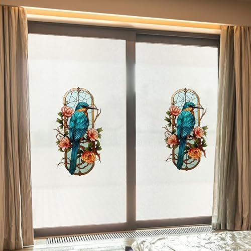 Milchglasfolie Türkise Tierrose Fensterfolie Blickdicht Fenster Sichtschutzfolie Milchglasfolie Selbstklebend Fenster Milchglasfolie Fenster Sichtschutzfolie Fenster Folie für Fenster 60x116cm/4 Pcs