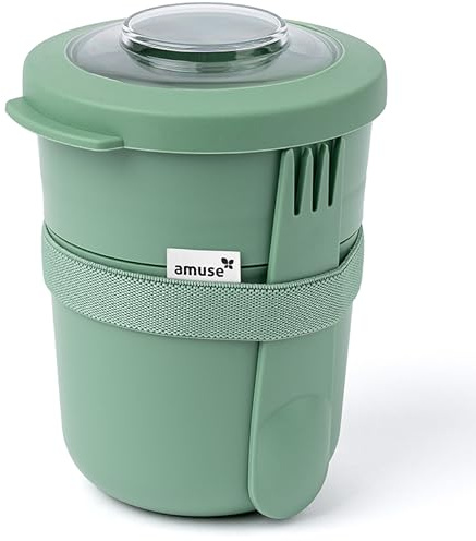 Amuse Müslibecher To Go (450ml + 150ml) | Crunch Cup | Auslaufsicherer Joghurtbecher To Go mit Löffel | Porridge Becher To Go | Breakfast Cup | Mikrowelle & Spülmaschinenfester Müsli To Go Becher