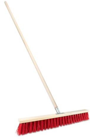 Straßenbesen mit Stiel Holz draußen Gartenbesen Industriebesen Robuster Outdoor Besen mit Stabilen Borsten für Hof Garten und Gehwege (80 cm mit 130 cm Holzstiel Ø 28)