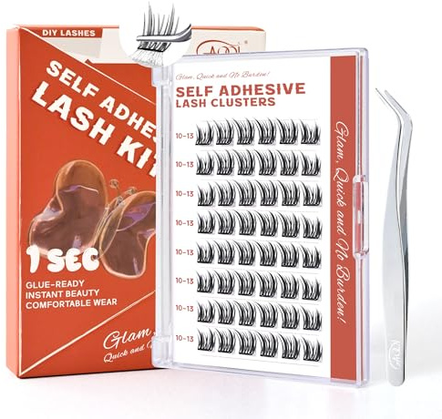 GAQQI Self Adhesive Eyelashes Lash Clusters, Press on Lashes 10-13mm Natural Wispy Cluster Lashes, Reusable No Glue Lashes C Curl, NEW-TECH Thin Flakes Pre Glued Eyelashes Clusters (PG04)