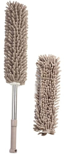 Ukbzxcmws Brosse à poussière extensible avec plumeau télescopique à tête souple pour un nettoyage efficace à grande portée