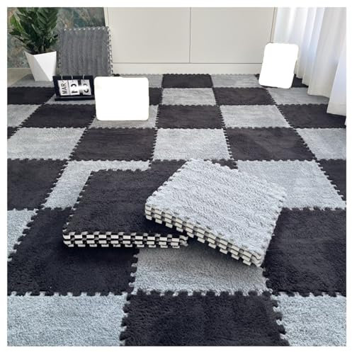 KUANGGE 30-teiliges Puzzle-Teppichquadrat, Bodenmatte aus Plüschschaum, quadratische Bodenfliesen aus Schaumstoff, 30 x 30 cm, Flauschige ineinander greifende Teppichfliesen, Bodenspielmatte für zu