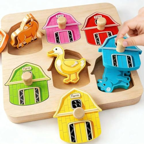 Montessori Spielzeug ab 1 Jahr, Greifpuzzle Steckpuzzle Sortierspiel für Mädchen Jungen Kinder 12-36 Monate, Dinosaurier Tier Eier Holzspielzeug Geschenk für Ostern Geburtstag Weihnachten
