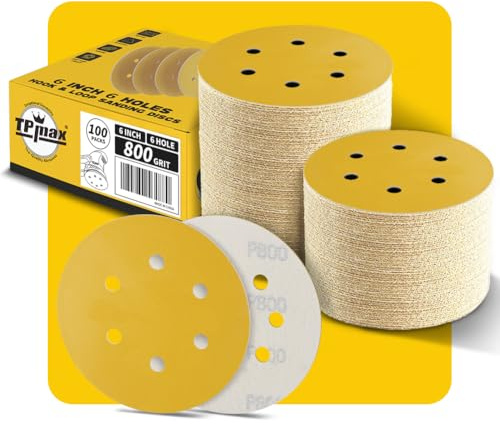 Disques Abrasifs Auto-agrippants 150mm 6 Trous - 100 Pièces, Grain 800, Disques Ponceuse Orbitales, Crochet et Boucle, Pour Meulage et Polissage du Bois et Métal