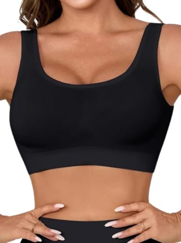 Boolavard The Ultimate Comfort Bra. Seamless Support Comfort Sport Stretch Action Leisure Black White (UK, Alpha, M, Regular, Regular, Black)