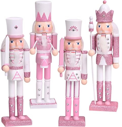 Amosfun Lot De 4 Casse-Noix en Bois Rose 30 Cm Marionnettes Soldats Décoratives Noël Bureau Garçon Et Filles Présents Fêtes