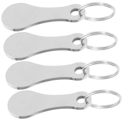 Sewroro 4pcs Elegant Stainless Steel Shopping Trolley Tokens Keychain for Supermarket Cart Trolley Coin Holder Small Quarter Holder
