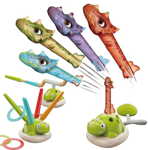 3 in 1 Garden Toys for Toddlers Age 3-5, Outdoor Children's Sports Set-Musical Jump, Ring Toss Game, Rocket Launcher Toy for Kids with Remote Control, Garden Games Gifts for Boys Girls 4 5 6 Year Old