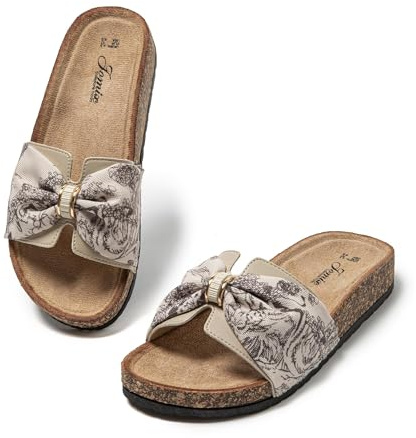 JOMIX Ciabatte Donna Estive Sandali Bassi con Fascia Decorato con Fiocco Pantofole da Estate per Spiaggia e Tempo Libero WCF250717 Khaki 39