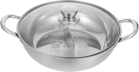 DONFAMDS Edelstahl Hot Pot Mit Deckel 32cm Doppelgeschmack Fondue Topf Mit Fach Verschleißfest Und Sicher Vielseitiger Suppentopf Für Herd Und Restaurantgebrauch