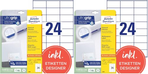 AVERY Zweckform 3490 Adressaufkleber (600 plus 120 Klebeetiketten extra, 70x36mm auf A4, Papier matt, bedruckbare Absenderetiketten, selbstklebende Adressetiketten mit ultragrip) 30 Blatt, weiß