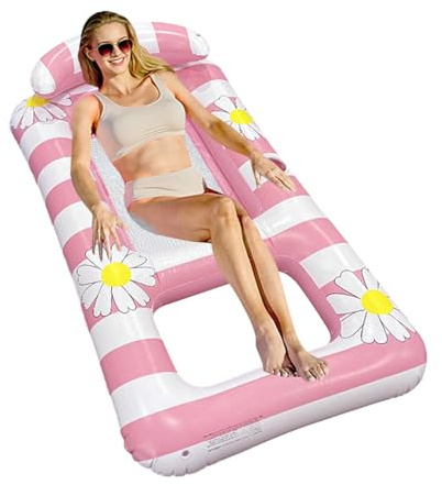 Sillones flotantes para piscina – Colchón sofá cama con cojín, sillón flotante hinchable para piscina con soporte ergonómico, juegos de piscina para lago, río, fiestas en el agua y excursiones