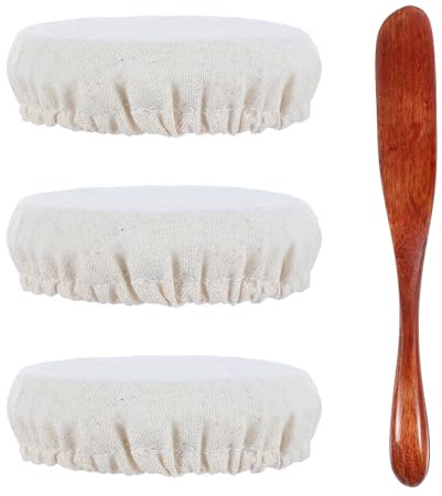 3 Pcs Sourdough Jar Covers with Spatula for Bread Proofing Reusable Sewn Sourdough Jar Lid Fermentation Covers Stretchy Bowl Cover with Spatula Kit for Bread Proofing 2-4 Inch Jars Mouth