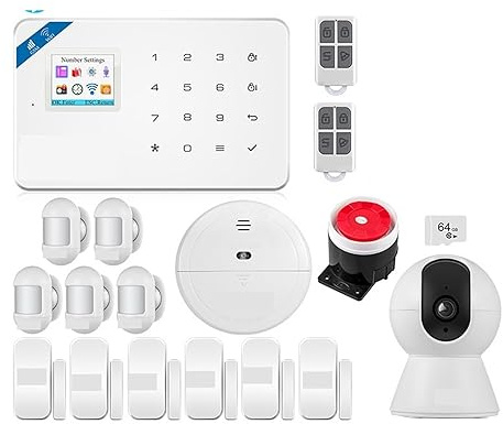 Système de sécurité Domestique, Système D'alarme GSM W181, Kit Domestique Tuya, Détecteur De Mouvement Intelligent, Capteur De Porte, Sirène, Caméra IP(KIT 4)