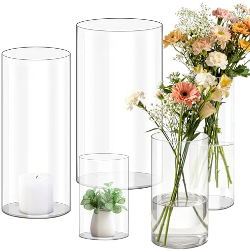 Oungy 5 Teiliges Set Zylinder Behälter Acryl, Transparent Kunststoff Zylindervase, Bruchsichere Acryl Zylindervase, Klare Acryle Kleine Vase, Blumenvase aus Acryle, Unzerbrechliche vase Zylinder