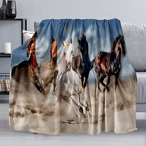 Horse Blanket, Soft Warm Fuzzy Fleece Plush Blanket 80''x60'', Smooth Cozy Flannel Throw Blanket for Bed/Couch/Office/Camping