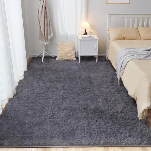 Puremy Teppich Flur Läufer Flauschiger Hochflor, 80x150cm, Grau | Wohnzimmerteppich Shaggy Flur Modern Weich Teppiche für Bettvorleger Matte /Deko/Schlafzimmer/Kinderzimmer