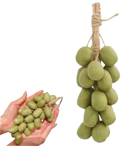 Jabón de uva en una cuerda, jabón de racimo de uva, jabones hechos a mano en forma de uva, barra de jabón hidratante con aroma natural para hombres y mujeres (verde)