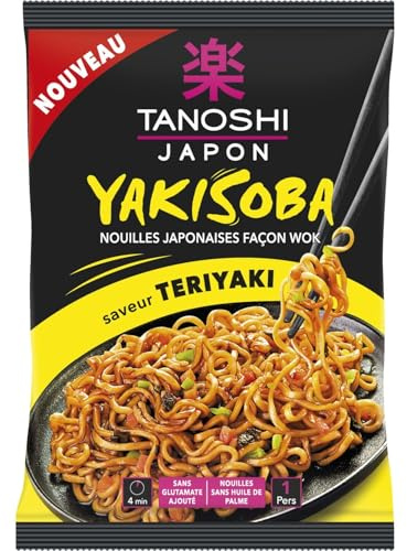 TANOSHI – Nouilles Japonaises Saveur Teriyaki pour Wok, Texture Fondante, Sachet 90g - Le Lot De 4