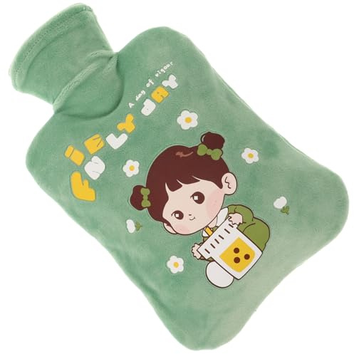 ibasenice Cartoon Hot Water Bag Water Injection Hand Warmer for Winter Home Use Reusable Lovely Warm Pouch Students and Office with Elastic Cloth Green
