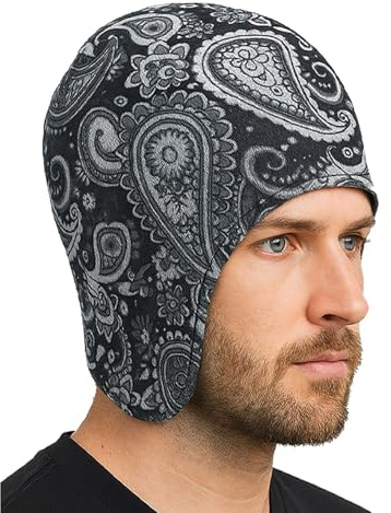 FOSDICK Berretto Invernale Sottocasco in Pile Sherpa con Paraorecchie per Ciclismo Sci e Sport Invernali, Cappello Termico Antivento Caldo Uomo per Corsa, Ciclismo e Sci, Grigio