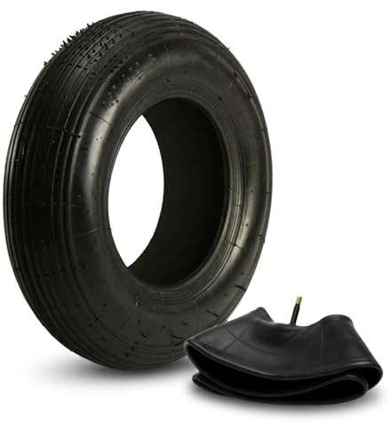 ERPINA® Schubkarren Ersatzreifen Set inkl. Schlauch 4.80/4.00-8 (400x100) 4PR m. Autoventil - robuster Universal Reifenmantel für Schubkarre, Gartenkarre & Stall hohe Tragfähigkeit, Lange Lebensdauer