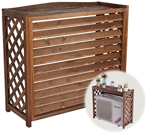 Cubierta de aire acondicionado de madera maciza y estante para plantas | Pantalla decorativa de privacidad al aire libre | Unidad de aire acondicionado con rejilla | Tamaño: 100 x 43 x 94 cm | Muebles
