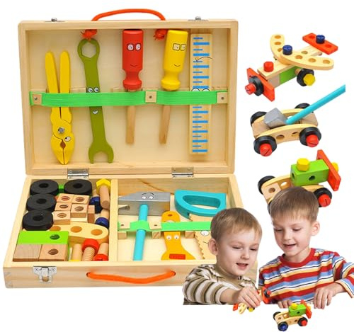 Kinder Werkzeug Set | Holz STEM BAU- Und Konstruktionsspielzeug - Spiel Werkzeugkoffer für Kinder - Für Und Mädchen Ab 2 3 4 Jahre Zuhause Kinderzimmer Kindergarten Geburtstagsgeschenk