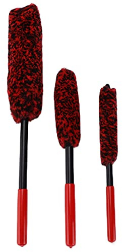 Juego de 3 cepillos para detalles, herramienta de limpieza para cubos de ruedas para motocicletas de automóviles, cabezal de cepillo de microfibra suave con mango de plástico,