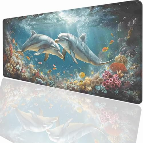 Tapis de Souris Gaming XXL Grand Mousepad 900x300x3mm, Grand Tapis de Bureau sous Main avec Base en Caoutchouc antidérapante pour PC Gamer, Améliore la précision et la Vitesse Animal Dauphin LMDT14296