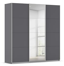 Rauch Möbel KULMBACH, Schwebetürenschrank, Grau metallic, Breite 203 cm | Kleiderschrank mit Schwebetüren, Schiebetüren, 3-türig, mit Spiegel, Zubehör Classic, Schlafzimmer, Jugendzimmer, Garderobe