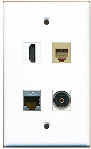 RiteAV 1 Port HDMI 1 Port Telefonbuchse RJ11 RJ12 Beige 1 Port geschirmte Cat6 Ethernet 1 Port Toslink Wandplatte