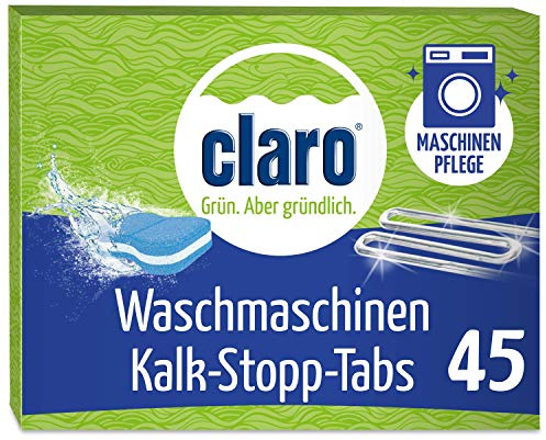 claro Kalk-Stopp Tabs 45 Stück - Kalkentferner für die Waschmaschine, Umweltfreundlicher Phosphatfreier Kalkentferner, 45 Tabs