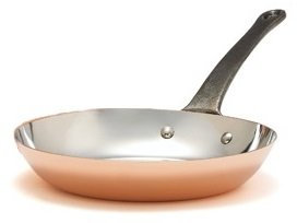 Sartén de cobre de pared gruesa de 28 cm de diámetro con mango de hierro fundido