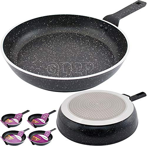 BARGAINS-GALORE Aluminium Non Stick Frying Pan - Forged Marble Coated, Cooking Kitchen Frypans | Soft Dual Layer Coating | Durable Kitchenware, Multi Purpose (20Cm)