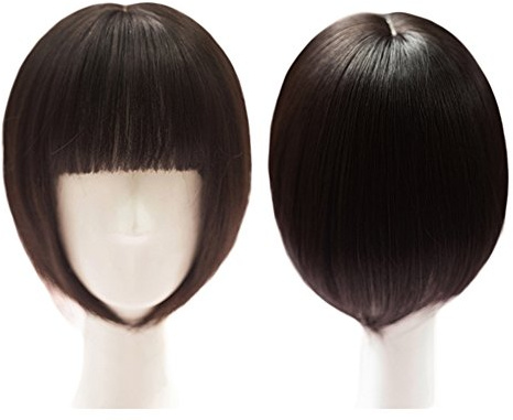 25,4 cm Haar-Topper, mit Pony-Clips, Bob-Haarteil, Toupet, Haarteile für Frauen (schwarz dick)