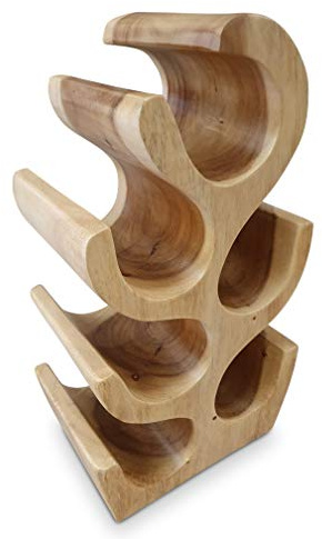 Kinaree Holz Wein-Regal Akazie Natur – Suar Holz Flaschenregal für 6 Flaschen | Handgefertigt in Indonesien | Massivholz Design Weinständer | Geschenkidee für Weinliebhaber