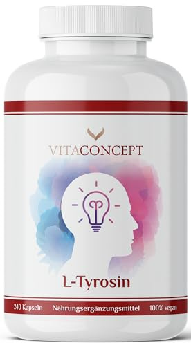 Veganes L-Tyrosin I 240 hochdosierte Kapseln I 1000 mg pro Tagesdosis I reine Aminosäure aus pflanzlicher Fermentation I laborgeprüft I 4 Monate Reichweite I in Deutschland produziert I Vitaconcept