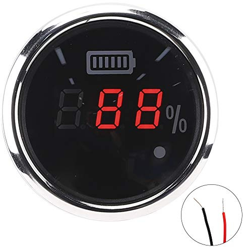Misuratore della batteria, indicatore digitale della batteria 52 mm/2 pollici Misuratore antiappannamento impermeabile 12 V con allarme intelligente per yacht per auto barca(Nero)
