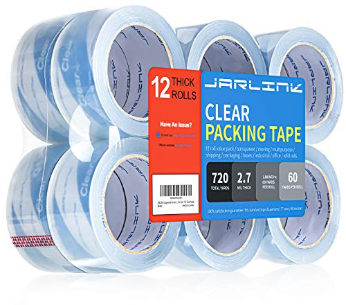 JARLINK Clearer Packing Tape 12 Rolls, Heavy Duty Packaging Tape for Shipping Packaging Moving Sealing, 2.7mil Thick, 1.88 inches Wide, 60 Yards Per Roll, 720 Total Yards